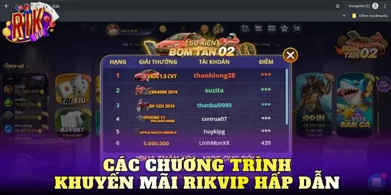 Các chương trình khuyến mãi Rikvip hấp dẫn